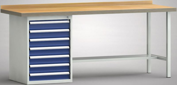 KLW Standard-Werkbank - 2000 x 700 x 840 mm L x T x H, links 7x100EA, WS184N-2000M40-E7028