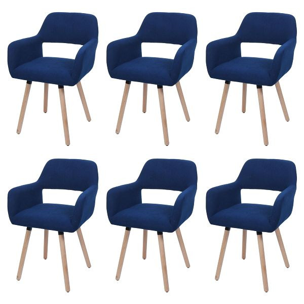 Mendler 6er-Set Esszimmerstuhl HWC-A50 II, Stuhl Küchenstuhl Polsterstuhl, Holz Stoff/Textil Cord (400g/m²) FSC®, blau, 6x108882