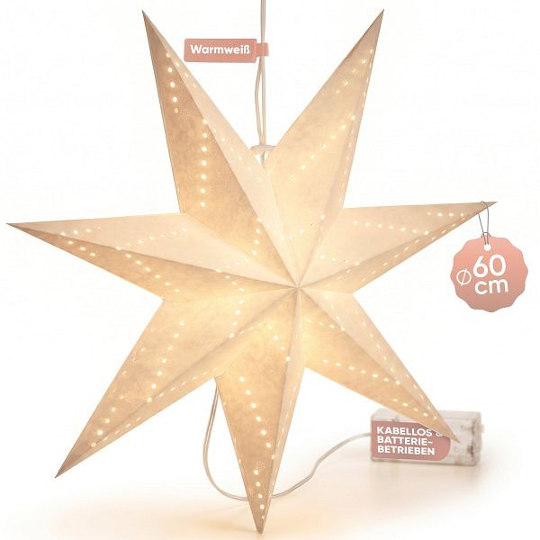 casaria Papierstern LED Creme Ø60cm 7 Arme, 108573, 4251779106639