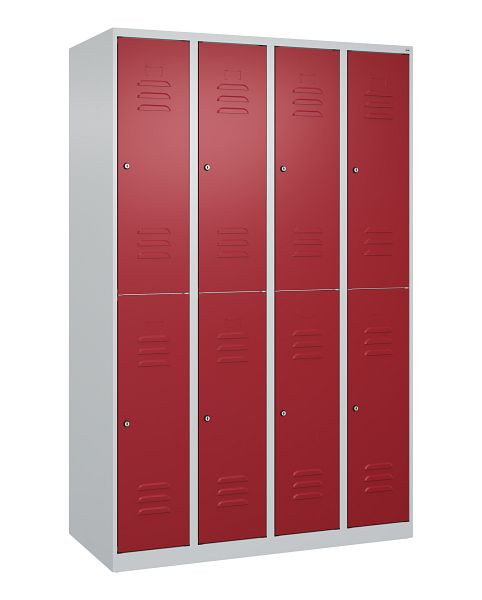 C+P Doppelstöckiger Spind Classic PLUS, 4 Abteile, 1850x1200x500mm, 7035/3003, Zylinderschlösser, 080300-40 S10021