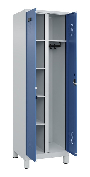 C+P Wäsche-/Garderobenspind Evolo PLUS, mit Füßen, 2 Abteile, 1950x600x500mm, 7, Frontfarbe RAL 5023 Fernblau, Zylinderschloss, 049610-20 S10035