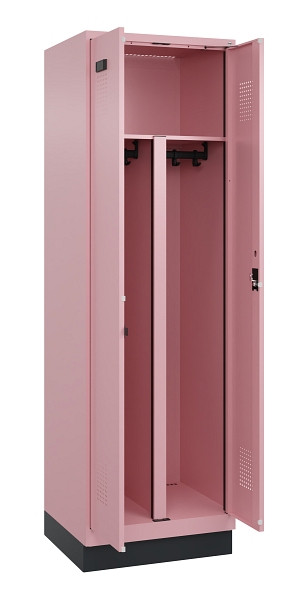 C+P PSA Schwarz-Weiß-Spind Evolo PLUS, mit Sockel, 2 Abteile, 1950x600x500mm, 30, Frontfarbe RAL 3015 Hellrosa, Zylinderschloss, 049022-20P S10051