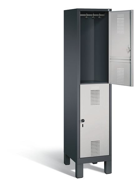 C+P Spind doppelstöckig Evolo, H1850xB420xT500mm, Farbe: Schwarzgrau / Weißaluminium, 48310-12 S10088