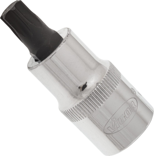 VIGOR TORX Schraubendreher-Einsatz, Vierkant hohl 12,5 mm (1/2 Zoll), Innen TORX Profil, T50, Länge: 55 mm, für Handbetätigung, VE: 5 Stück, V2157