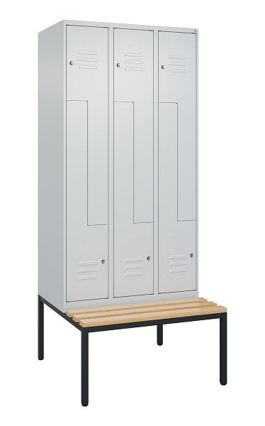 C+P Z-Spind Classic PLUS, mit untergebauter Sitzbank, 6 Abteile, 2120x900x815mm, 7035/7035, Zylinderschlösser, Buche-Sitzleisten, 0800537-306 S10024