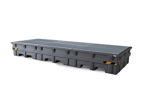 DENIOS Auffangwanne pro-line aus PE für 3 IBC, mit verzinktem Gitterrost, 267182