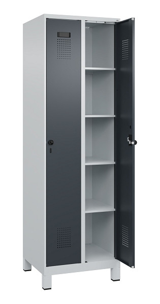 C+P Wäsche-Spind Evolo PLUS, mit Füßen, 2 Abteile, 1950x600x500mm, 7035/7016, Verschluss Drehriegel, Ablageböden 8, 049010-20B S10012