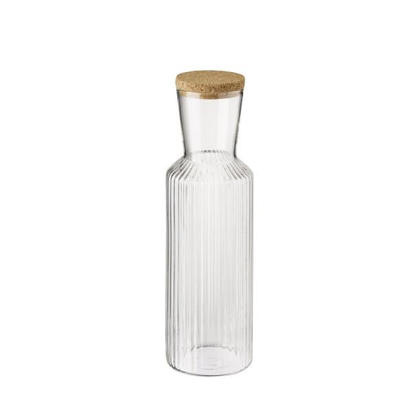 APS Glaskaraffe "LINES", 1 Liter, Ø 9 m, Höhe 27,5 cm, Deckel aus Kork, 10726