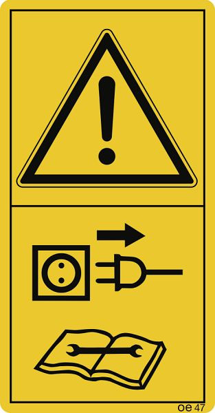 Moedel Vor Reparatur-, Wartungs- und...Netzstecker ziehen, Folie, 50x96 mm, VE: 10 Stück/Bogen, 69804