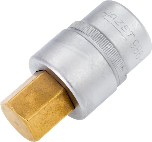 Hazet Schraubendreher-Steckschlüsseleinsatz, Vierkant hohl 12,5 mm, Innen-Sechskant Profil, 19 mm, Kurze Ausführung Mit Rändelung, 986-19