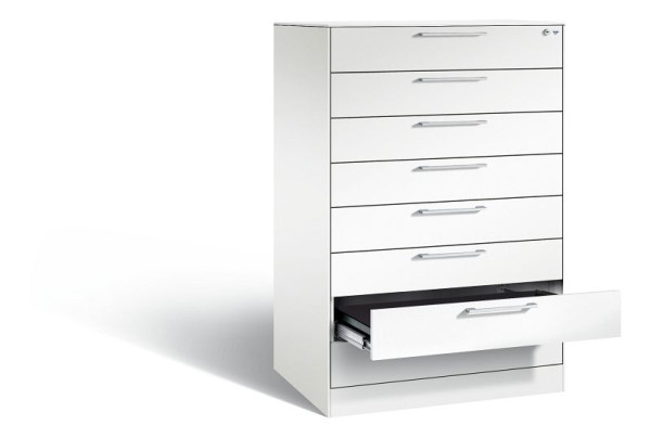 C+P Schubladenschrank Asisto, H1310xB800xT600mm, Farbe: Verkehrsweiß, Bügelgriff, 146223-800 S10030