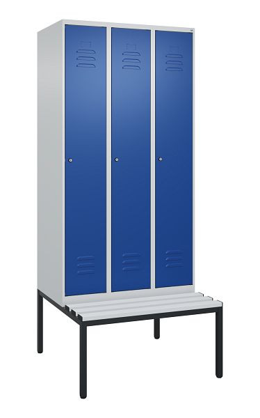 C+P Umkleidespind Classic PLUS mit Mitteltrennwand, 3 Abteile, 2120x900x815mm, 7035/5010, Zylinderschlösser, 0800507-30F S10018