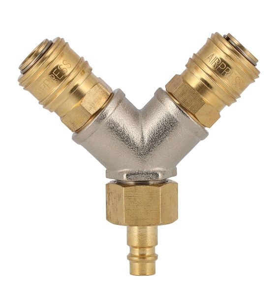 Airpress Y-Stück Kupplung 1/2" 2x EURO Kupplung Innengewinde und EURO Stecknippel Außengewinde, 4303047
