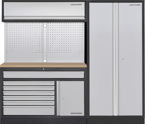 Kraftwerk MOBILIO 2er Kombi breit, Lochwand, 2t Hochschrank, Buche, 3964K-H2W1-K1