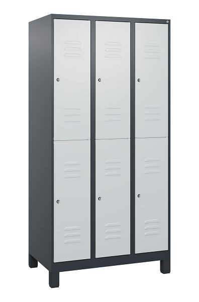 C+P Doppelstöckiger Spind Classic PLUS, Füße, 3 Abteile, 1800x900x500mm, 7016/7035, Zylinderschlösser, 0803107-30 S10028