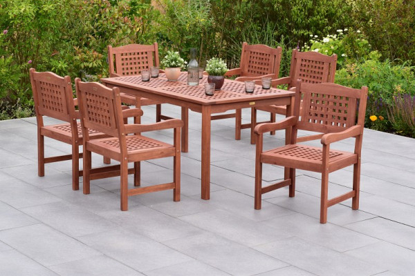Merxx Lima Set 7-teilig, 6 Lima Sessel, 1 Tisch, 150 x 90 cm, FSC Eukalyptusholz, 50762-011