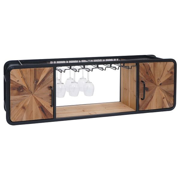 Mendler Weinregal HWC-Q82, Glas-/Flaschenhalter Wandregal Weinhalter, Metall Holz 39x120x23cm, braun, schwarz, 166594