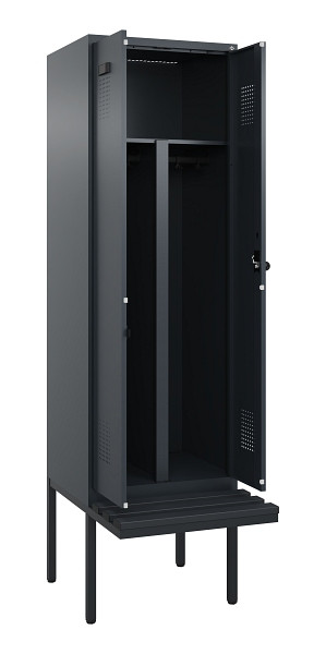 C+P PSA Doppel-Spind Evolo PLUS, Bank, 2 Abteile, 2120x600x815mm, 7016/7016, Drehriegel, Material Sitzfläche Kunststoff, 0490427-20P S10070