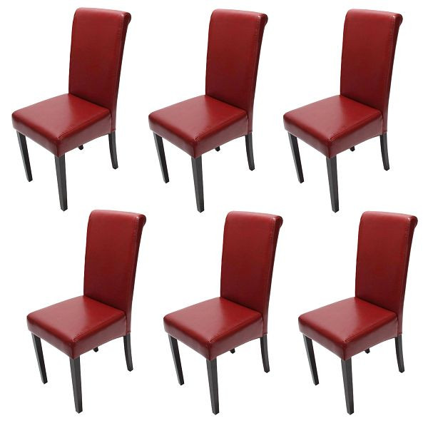 Mendler 6er-Set Esszimmerstuhl Stuhl Küchenstuhl Novara II, Leder, rot, dunkle Beine, 8322+8322+8322