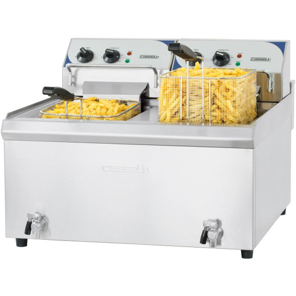 Casselin Fritteuse Profi 2 x 10L mit Ablasshahn, CFEV102TC