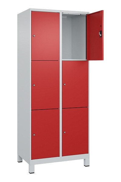 C+P Schließfachschrank Evolo PLUS, mit Füßen, 6 Fächer, 1950x800x500mm, 7035/30, Frontfarbe RAL 3000 feuerrot, 049010-223 S10003