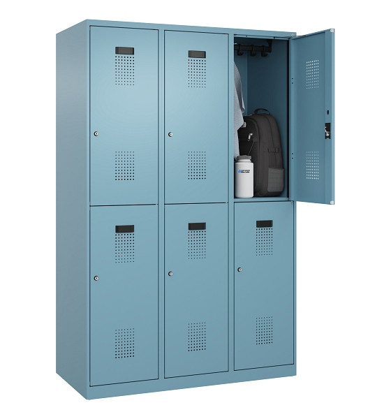 C+P Doppelstöckiger Spind Evolo PLUS, 6 Fächer, 1850x1200x500mm, 0010/0010, Zylinderschloss, 049300-32 S10048