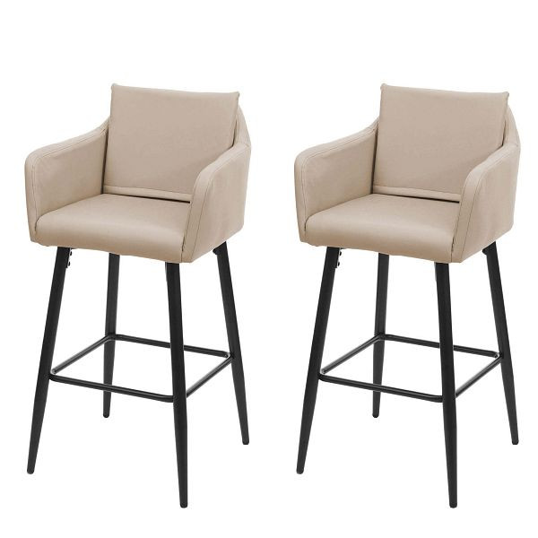 Mendler 2er-Set Barhocker HWC-H93, Barstuhl Tresenhocker, Fußablage Metall, Kunstleder taupe-beige, 74756