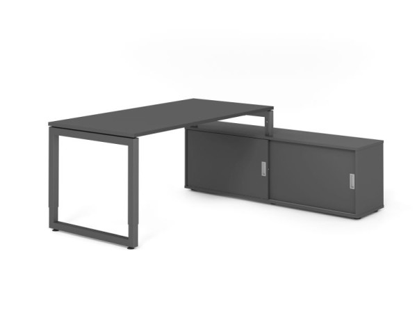 Hammerbacher Aufsatz-Schreibtisch RSE16, 160x80cm, Platte: Graphit, 25mm dick, Rahmen Graphit, höheneinstellbar, Graphit / Graphit, VRSE16SB/G/G/G/G
