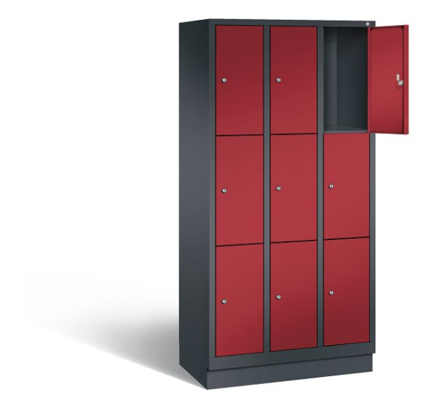 C+P Schließfachschrank Evolo, H1800xB900xT500mm, Farbe: Schwarzgrau / Rubinrot, 48020-303 S10030