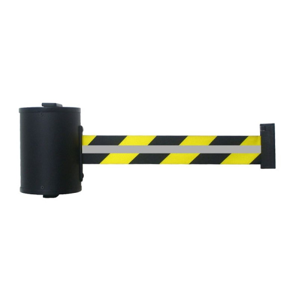 Stein HGS Wandgurtkassette 'P-Line 700 Reflex' aus Metall, Gurtlänge 7 m, reflektierendes Band, schwarz/gelb mit Reflektorstreifen, 65869.0002