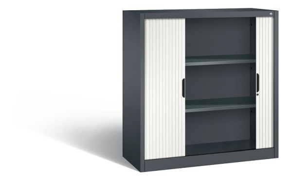 C+P Sideboard mit Rollladen Omnispace, H1230xB1200xT420mm, Farbe: Schwarzgrau / Verkehrsweiß, Griffmulde, 3 OH, 3233-00 S10240