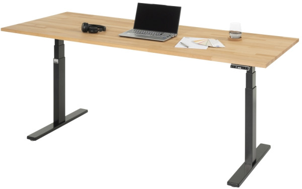 RAU Schreibtisch adlatus 100, B2000xT800xH650-1300mm, tiefschwarz, B-Platte-25 mm, 08-ST-200-080-9005-B
