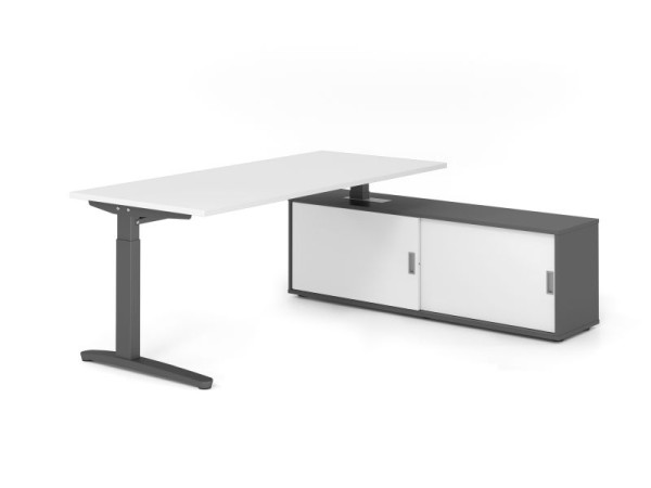Hammerbacher Schreibtisch XB19, 180x80cm, Platte: Weiß, 25mm dick, C-Fuß Gestell Graphit, höheneinstellbar, Ahorn, SB/W/G/G/W, VXBE19SB/W/G/G/W