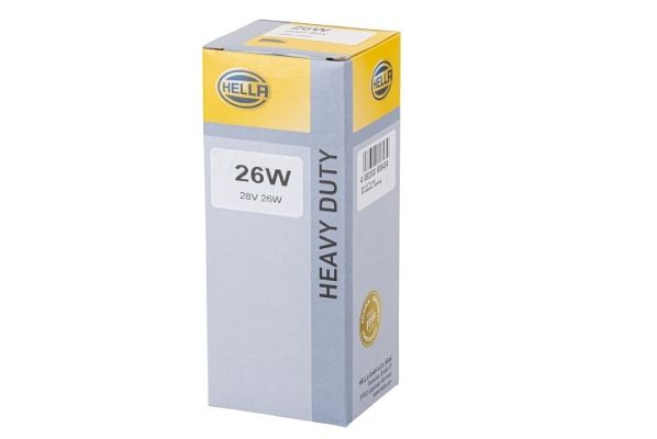HELLA Halogen-Glühlampe, Sockelglühlampe, Heavy Duty, 28V, 26W, Sockelausführung Glühlampe: BA15d, Schachtel, 8GA 002 072-331