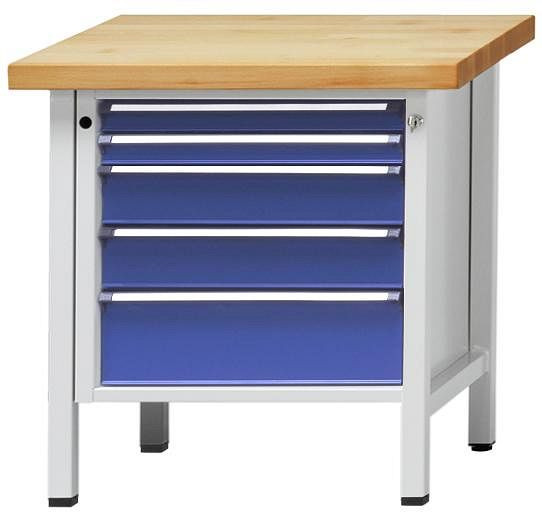 ANKE Werkbänke Kastenwerkbank; 800 x 700 x 890 mm; RAL 7035/5010; Universalplatte 40 mm; 5 Schubladen 60, 60, 120, 120, 180 mm, 300.265