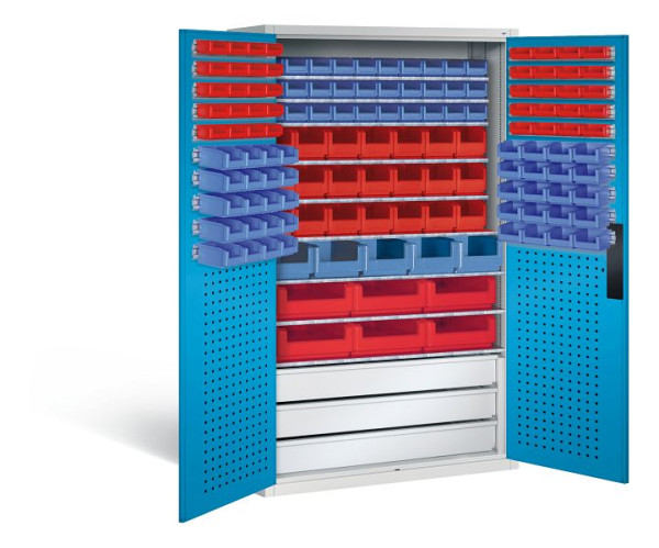 C+P Magazinschrank Serie 13, H1950xB1100xT535mm, Farbe: Lichtgrau / Lichtblau, Muldengriff, 130276-64 S10034