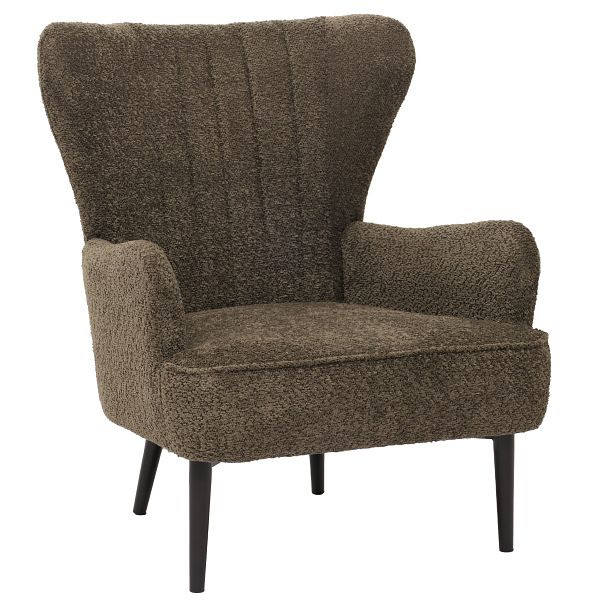 Mendler Lounge-Sessel HWC-K37, Cocktail-/Ohrensessel Polsterstuhl Retro Vintage Stoff Chenille (500g/m²) Öko-Tex, grün-braun, 109064