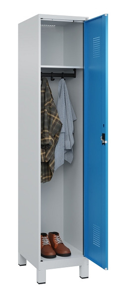 C+P Spind Evolo PLUS, mit Füßen, 1 Abteil, 1950x400x500mm, 7035/5012, Verschluss Zylinderschloss, Ablageböden 1, 049010-12 S10034