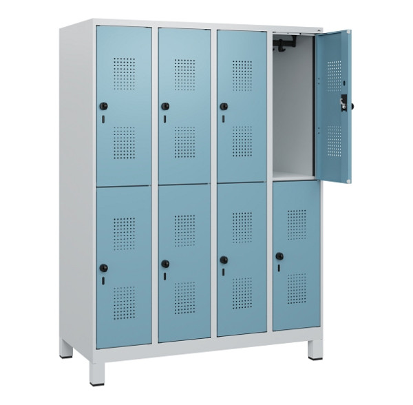 C+P Doppelstöckiger Spind Evolo PLUS, Füße, 8 Fächer, 1630x1200x500mm, 7035/0010, Drehriegel, 0493105-40 S10009