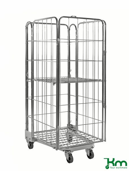 Kongamek Stapelbarer Rollcontainer 850 x 720 x 1740 mm, Verzinkt, 2 Bockrollen 2 Lenkrollen, mit Tür, KM2000-4