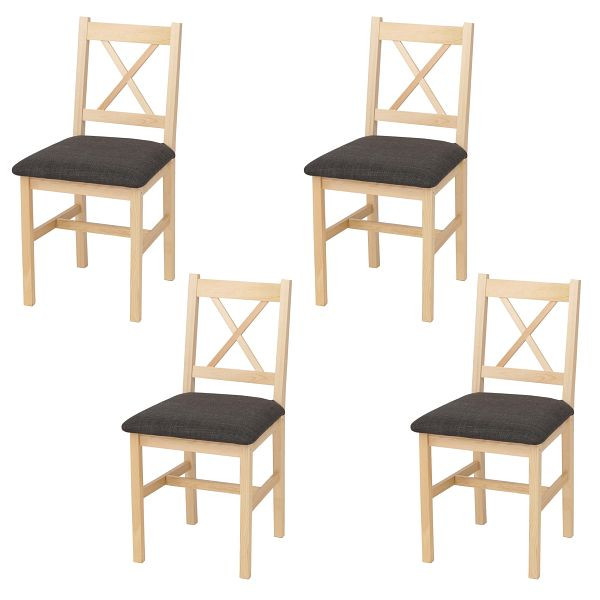 Mendler 4er-Set Esszimmerstuhl HWC-F77, Lehnstuhl Küchenstuhl Stuhl, Massiv-Holz Stoff Landhaus, natur, Polster schwarz, 118617