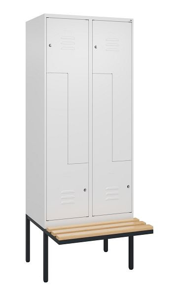 C+P Z-Spind Classic PLUS, Bank, 4 Abteile, 2120x800x815mm, 9016/9016, Zylinderschlösser, Buche-Sitzleisten, 0800437-224 S10029