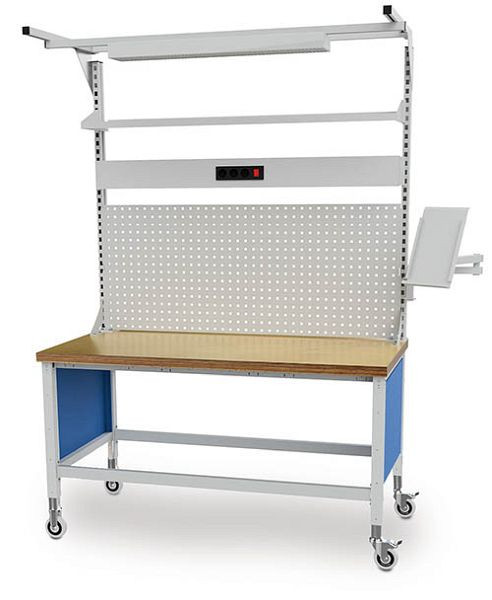 Bedrunka+Hirth Multi-Wand-Aufbau workergo mit Obergestell, 1x Energiekanal, 2x Lochwand, 1x Fachboden, 1x Schwenkarm, 1500 x 1255 mm, 4C150-7
