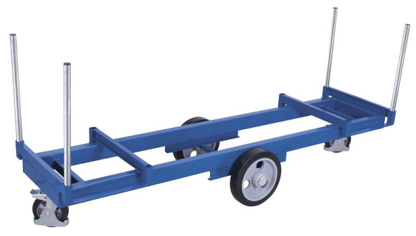 VARIOfit Langmaterialwagen mit 4 Rungen, Ladefläche: 2.500 x 615 mm, RAL 5010 enzianblau, Radsatz:Bereifung aus Schwerlast-Elastikvollgummi, sw-2500