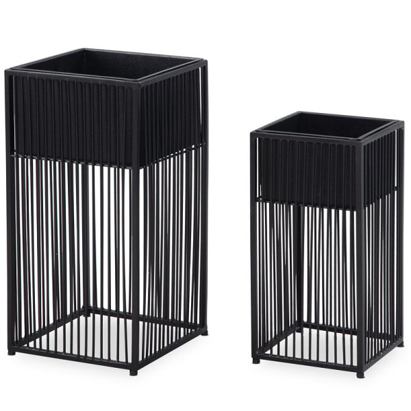 Wohnling Blumentopf 2er Set Metall Pflanzkübel Schwarz mit Gestell, Design Pflanzenkübel Quadratisch, Blumenkübel Pflanzgefäß Indoor, WL6.754