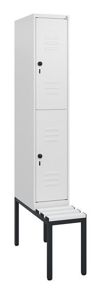 C+P Doppelstöckiger Spind Classic PLUS, Bank, 1950x300x815mm, 9016/9016, Drehriegel, mit untergebauter Sitzbank, 0803505-10 S10074