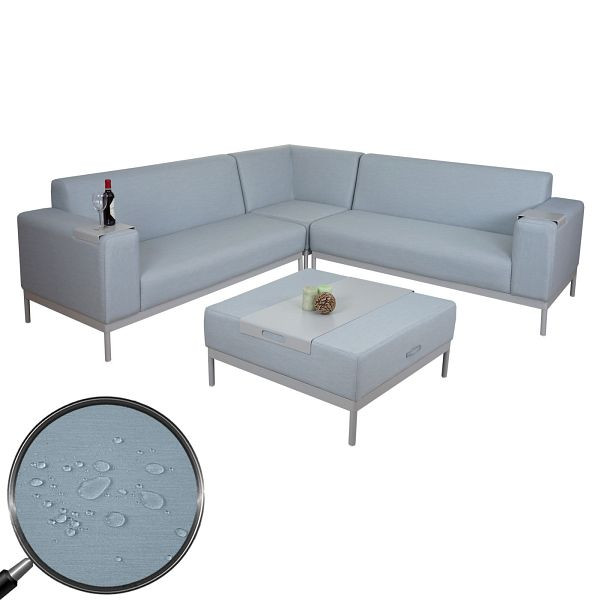 Mendler Ecksofa HWC-C47, Sofa Loungesofa Couch, Stoff/Textil Indoor wasserabweisend, blau mit Ablage, 58493+58494+58495+58500
