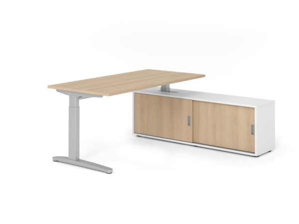 Hammerbacher Schreibtisch XB16, 160x80cm, Platte: Eiche, 25mm dick, C-Fuß Gestell Silber, höheneinstellbar, Ahorn, SB/E/S/W/E, VXBE16SB/E/S/W/E