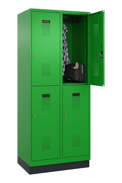 C+P Doppelstöckiger Spind Evolo PLUS, mit Sockel, 4 Fächer, 1950x800x500mm, 6037, Zylinderschloss, 049320-22 S10053