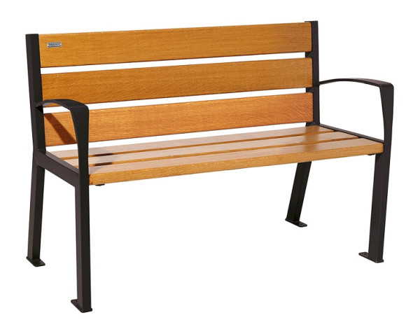 Procity Sitzbank Silaos 6 Holzlatten, 1200 mm, Mit Armlehne, Holz & Stahl, helle Eiche/RAL 9005, 209611.9005.CHEC